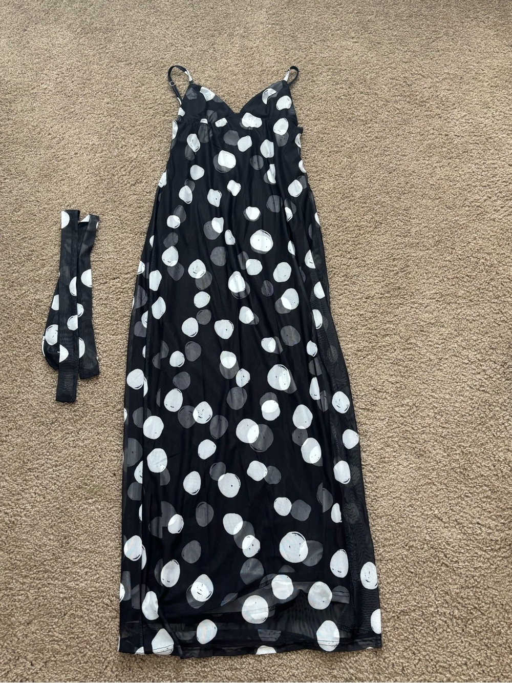 Black Polka Dot Slip Dress with Removable Belt